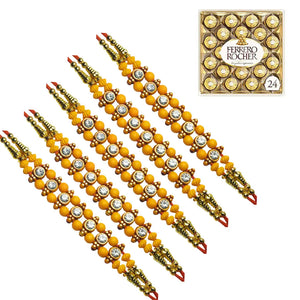 5 Rakhi - Fancy Bead Rakhi Set With Chocolate Box