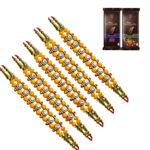 5 Rakhi - Fancy Bead Rakhi Set With Chocolate Box