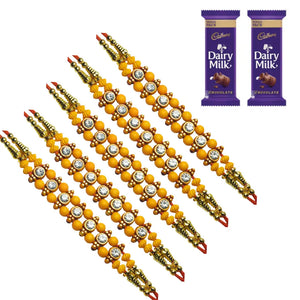 5 Rakhi - Fancy Bead Rakhi Set With Chocolate Box