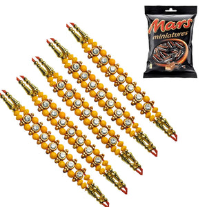 5 Rakhi - Fancy Bead Rakhi Set With Chocolate Box