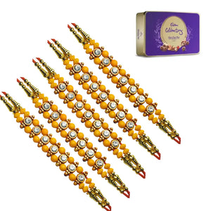 5 Rakhi - Fancy Bead Rakhi Set With Chocolate Box