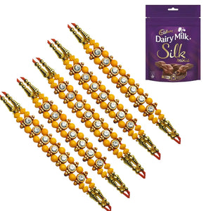 5 Rakhi - Fancy Bead Rakhi Set With Chocolate Box