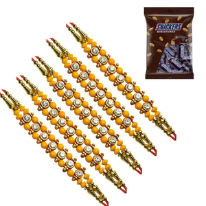 5 Rakhi - Fancy Bead Rakhi Set With Chocolate Box