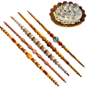 5 Rakhi - Pearls Rakhi Set With Indian Sweets