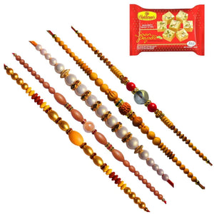 5 Rakhi - Pearls Rakhi Set With Indian Sweets