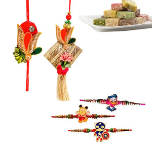 5 Rakhi - Family Rakhi Set With Indian Sweets