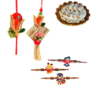 5 Rakhi - Family Rakhi Set With Indian Sweets