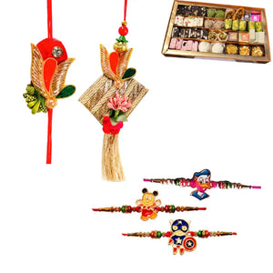 5 Rakhi - Family Rakhi Set With Indian Sweets