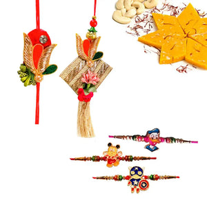 5 Rakhi - Family Rakhi Set With Indian Sweets