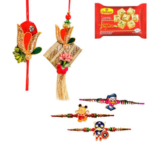 5 Rakhi - Family Rakhi Set With Indian Sweets