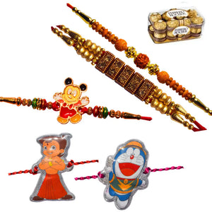 5 Rakhi - Handicraft Family Rakhi Set With Chocolate Box