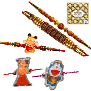 5 Rakhi - Handicraft Family Rakhi Set With Chocolate Box