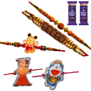 5 Rakhi - Handicraft Family Rakhi Set With Chocolate Box
