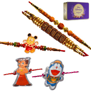 5 Rakhi - Handicraft Family Rakhi Set With Chocolate Box