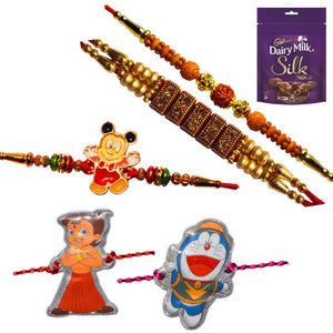 5 Rakhi - Handicraft Family Rakhi Set With Chocolate Box