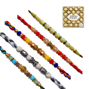 5 Rakhi - Lovely Set of Crystal Rakhi Set With Chocolate Box