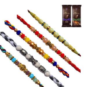 5 Rakhi - Lovely Set of Crystal Rakhi Set With Chocolate Box
