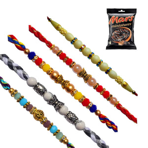 5 Rakhi - Lovely Set of Crystal Rakhi Set With Chocolate Box