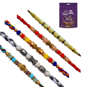 5 Rakhi - Lovely Set of Crystal Rakhi Set With Chocolate Box