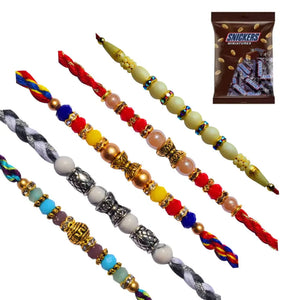 5 Rakhi - Lovely Set of Crystal Rakhi Set With Chocolate Box