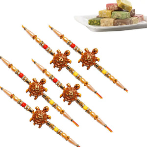 5 Rakhi - OM Rakhi Set With Indian Sweets