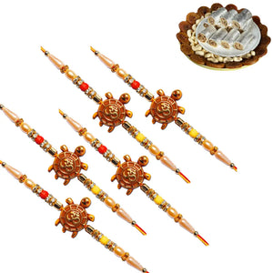 5 Rakhi - OM Rakhi Set With Indian Sweets