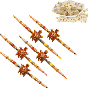 5 Rakhi - OM Rakhi Set With Indian Sweets