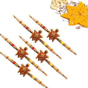 5 Rakhi - OM Rakhi Set With Indian Sweets