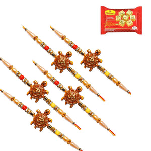 5 Rakhi - OM Rakhi Set With Indian Sweets