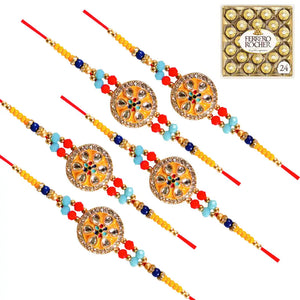 5 Rakhi - Round Pendant Rakhi With Chocolate Box