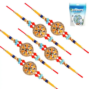 5 Rakhi - Round Pendant Rakhi With Chocolate Box