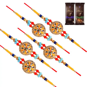 5 Rakhi - Round Pendant Rakhi With Chocolate Box