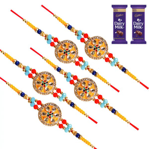 5 Rakhi - Round Pendant Rakhi With Chocolate Box