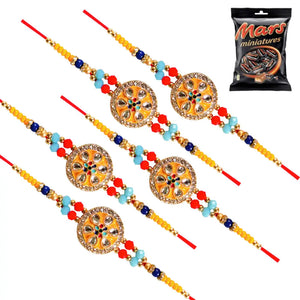 5 Rakhi - Round Pendant Rakhi With Chocolate Box