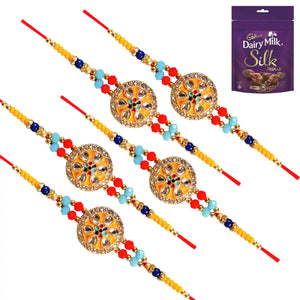 5 Rakhi - Round Pendant Rakhi With Chocolate Box