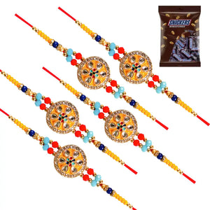 5 Rakhi - Round Pendant Rakhi With Chocolate Box