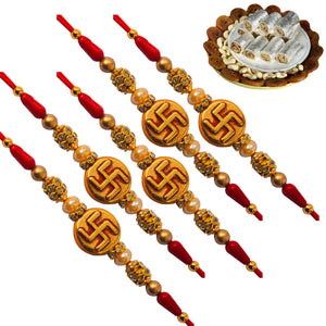 5 Rakhi - Swastik Rakhis With Indian Sweets