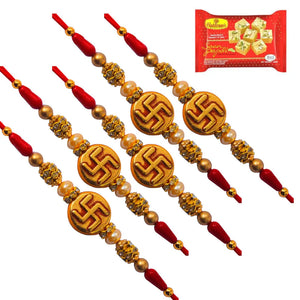 5 Rakhi - Swastik Rakhis With Indian Sweets