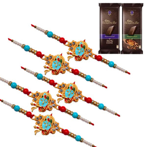 5 Rakhi - Krishna Rakhi Set with Chocolate Box