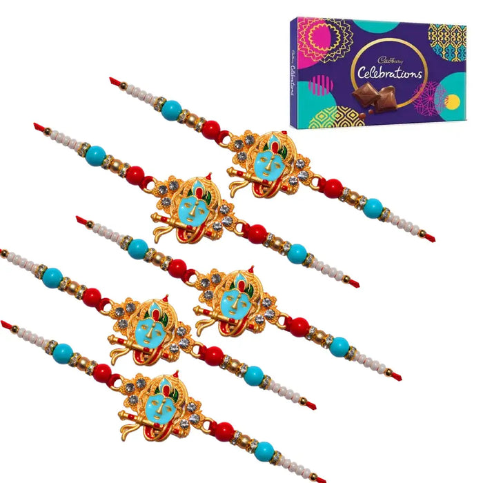 5 Rakhi - Krishna Rakhi Set with Chocolate Box
