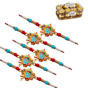 5 Rakhi - Krishna Rakhi Set with Chocolate Box