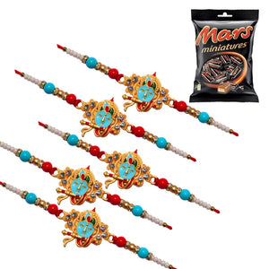 5 Rakhi - Krishna Rakhi Set with Chocolate Box