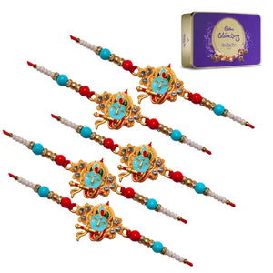 5 Rakhi - Krishna Rakhi Set with Chocolate Box