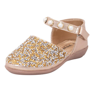 Girls Synthetic and PU Glitter Embellished Mary Jane In Gold Color