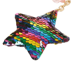 Girls Beads, acrylic and Sequin fiber Star Keychain in Multi Color