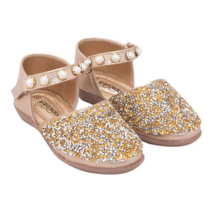 Girls Synthetic and PU Glitter Embellished Mary Jane In Gold Color