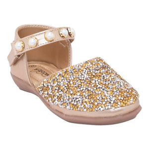 Girls Synthetic and PU Glitter Embellished Mary Jane In Gold Color