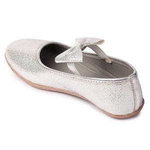 Girls Silver Synthetic Bow Applique Ballerinas