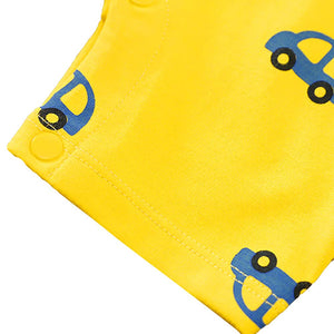 Unisex Cotton Vehicle Print Romper In Yellow Color