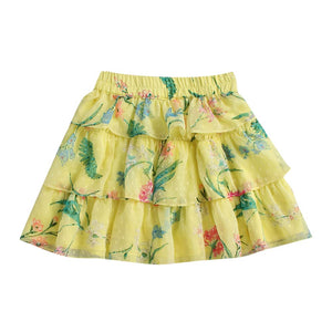 Girls Polyester Top & Floral Print Skirt Set in Pink Color